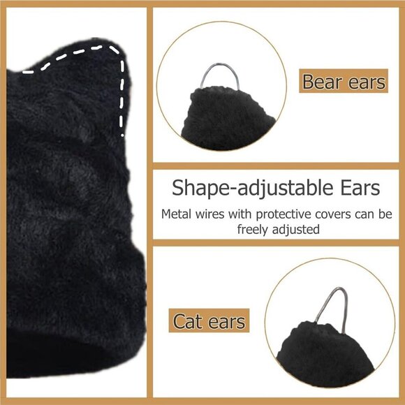 Women\'s Black Winter Beanie Hat Cute Cat/Bear Ear Hat with Internal Support main image 8